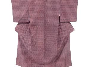 アンティーク　井桁模様織り出し　手織り紬着物